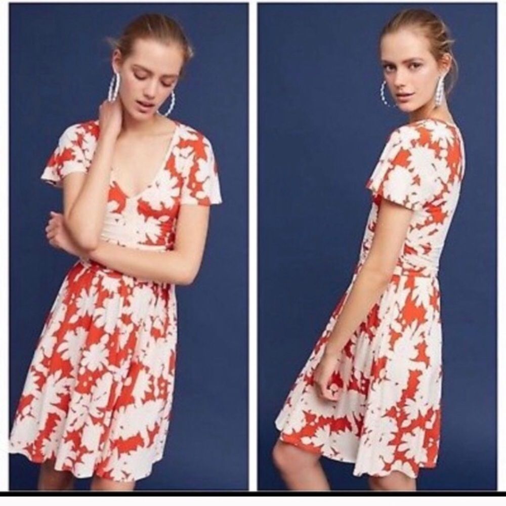 Maeve Anthro Summer Breeze Floral Orange Dress Size XS